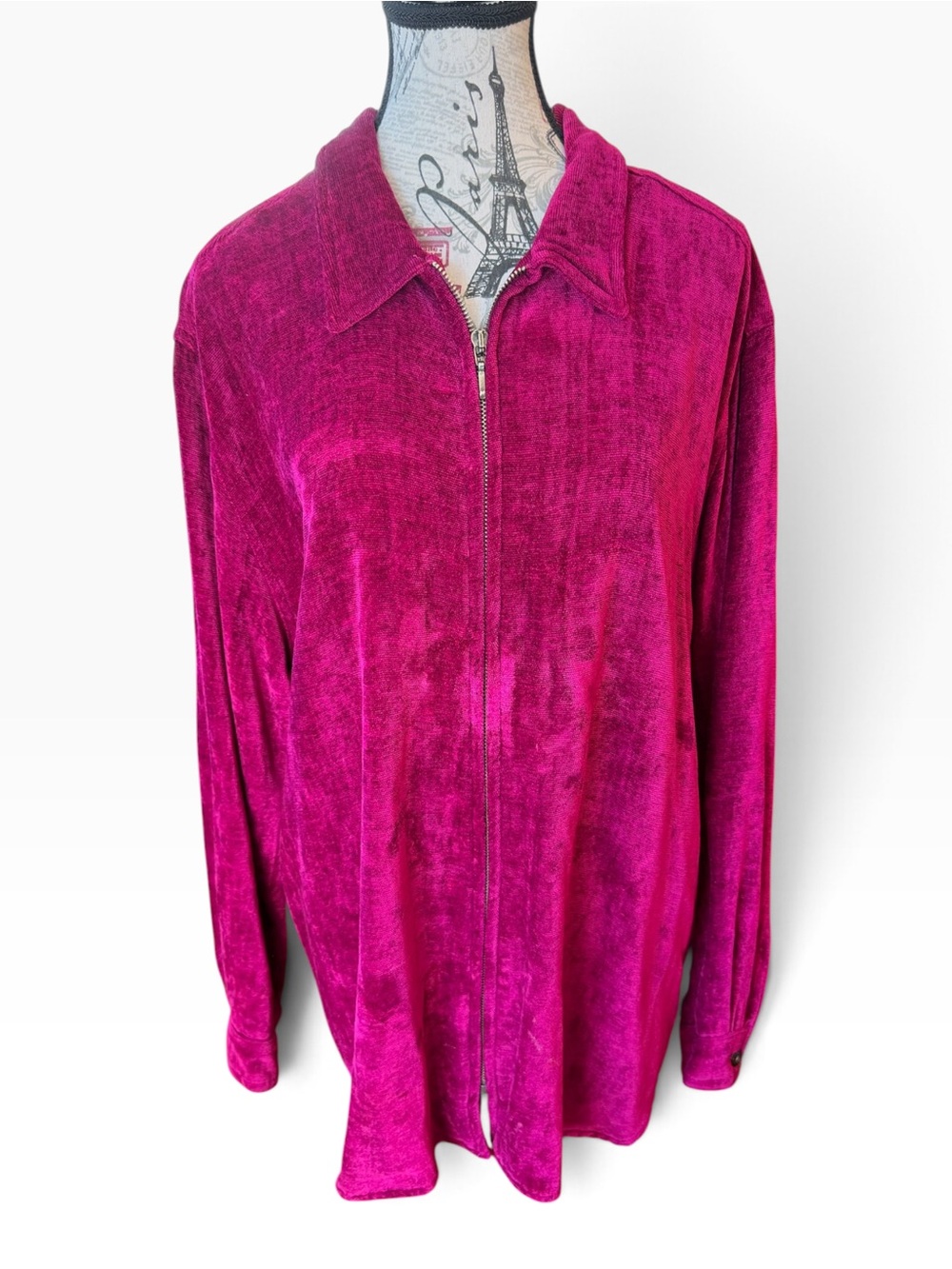 Chico’s Magenta Chenille Zip Front Collared Jacket XL
